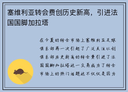 塞维利亚转会费创历史新高，引进法国国脚加拉塔